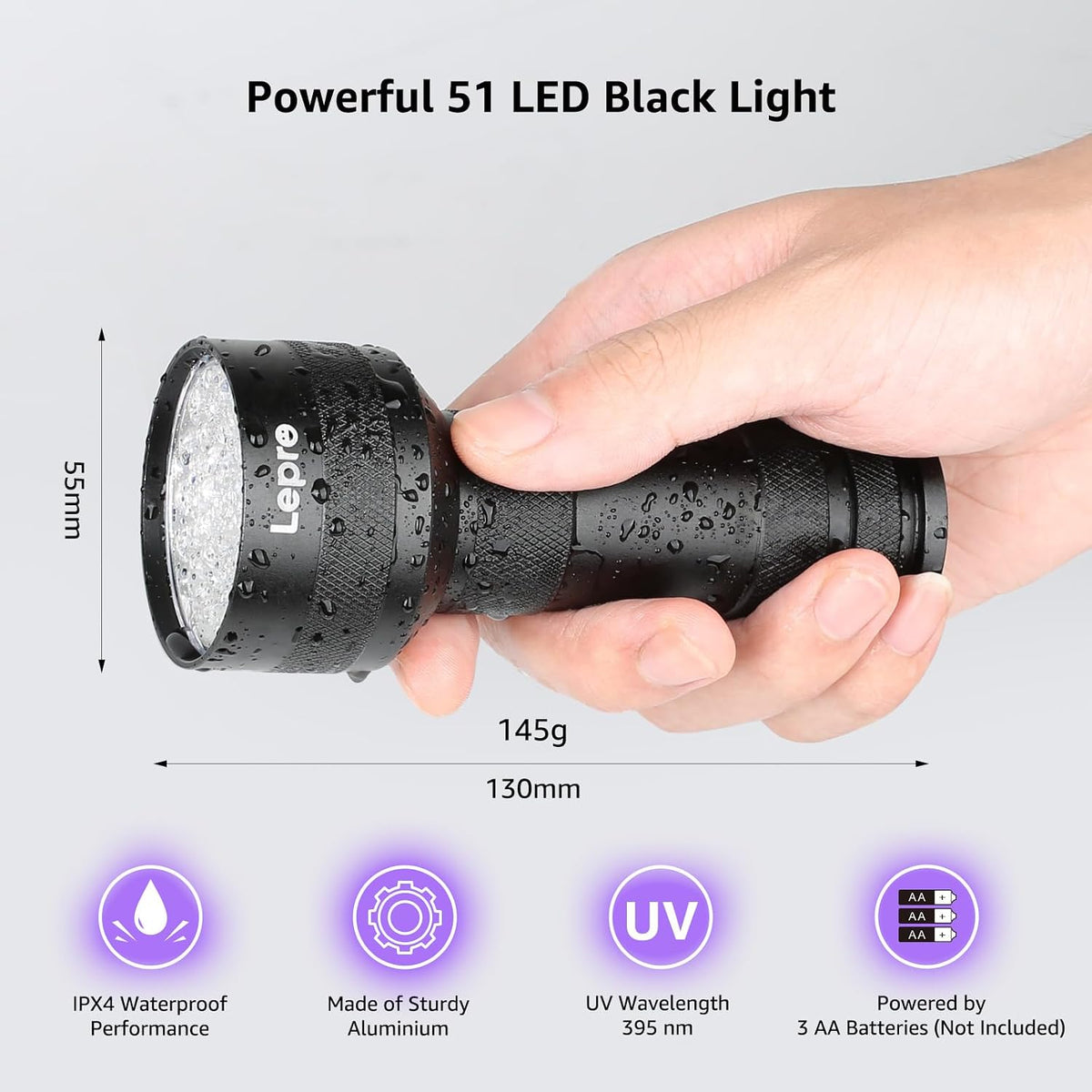 Lepro 51 LED Handheld UV Blacklight, 395nm, Pet Urine Detector