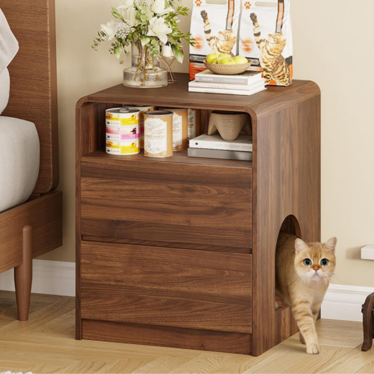 Cat Litter Box Enclosure, Walnut
