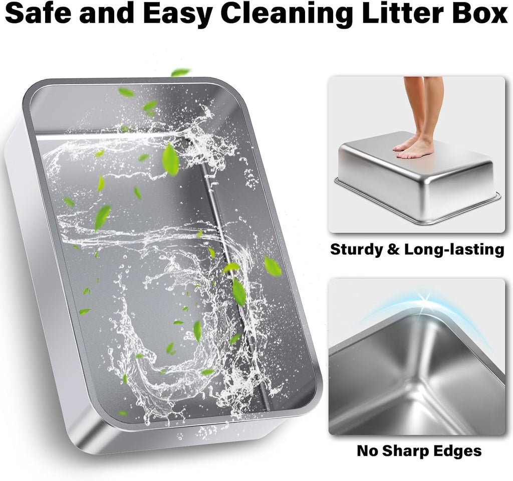 XL Stainless Steel Litter Box with Lid, Extra Large Cat Litter Box