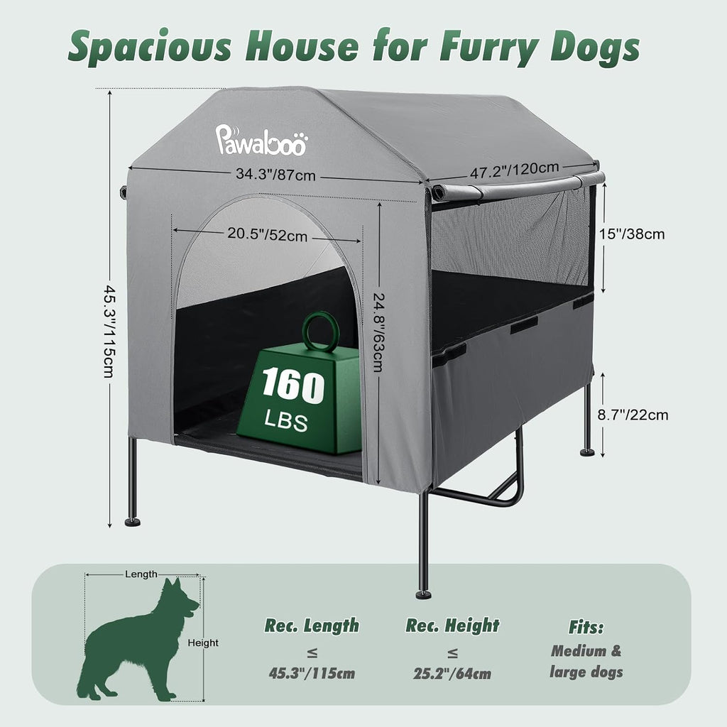 Pawaboo 47" XL Dog House Outdoor Weatherproof, with Breathable Mesh Windows