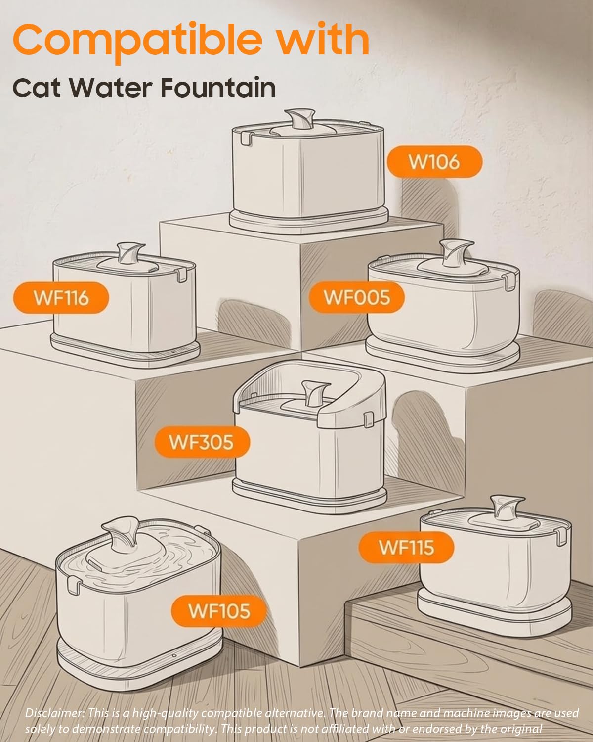 50+1 Pack Cat Water Fountain Filters Compatible with PETLIBRO Dockstream Water Fountain PLWF106/116/115/105/005, 1-year Set of Replacement Filters (25 Filters + 25 Sponges+1 Brush)