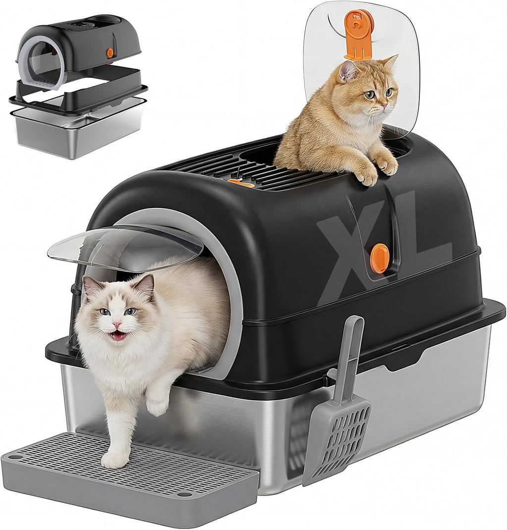 OLIXIS Large Metal Large Cat Litter Box with Lid, High Wall Sides