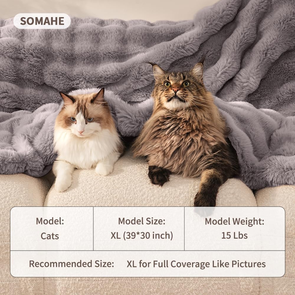 SOMAHE Soft Faux Fur Cat Blanket, Washable, Small 22x18 Dark Gray