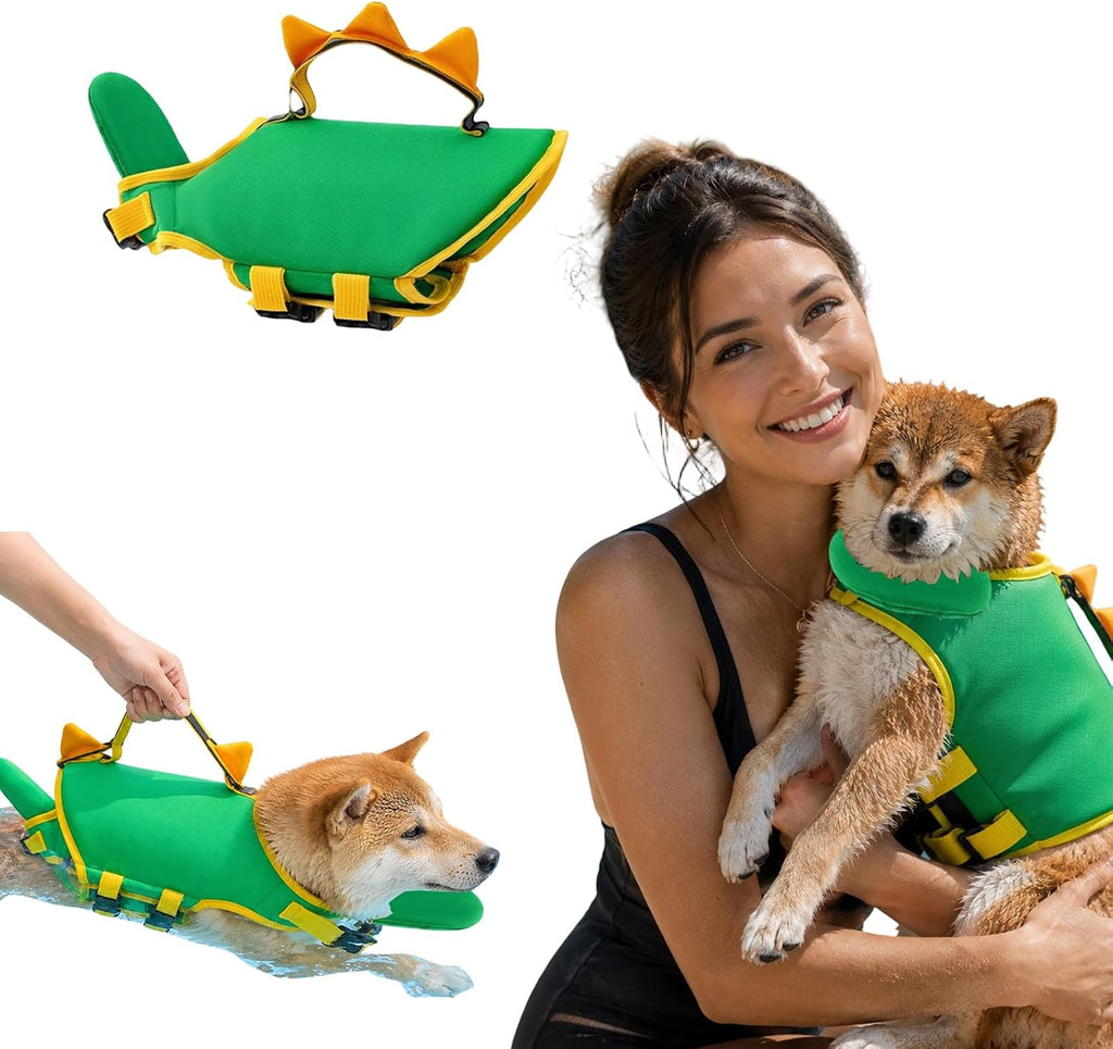Dog Life Jacket with Chin Float Dinosaur Life Vest for Dogs