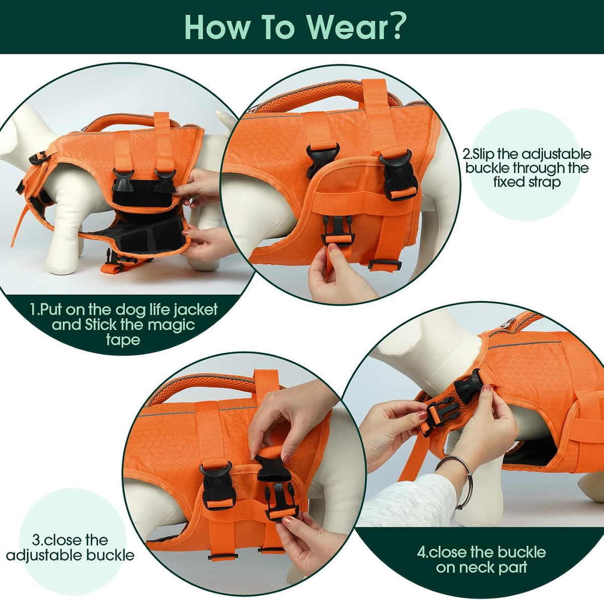 Kuoser Dog Life Jacket, High Flotation Reflective Dog Life Vest, Orange, L