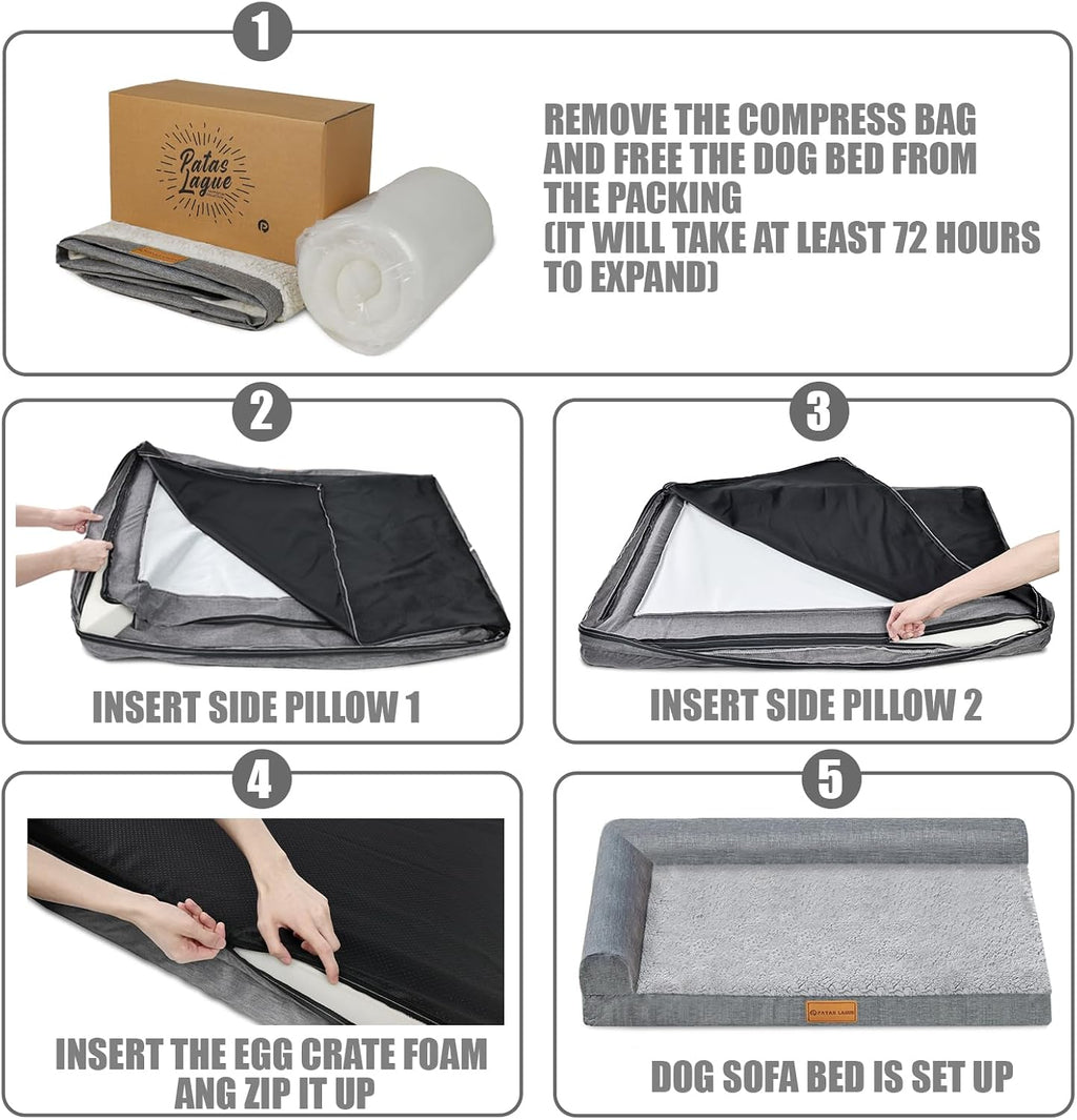 Patas Lague Orthopedic Large Dog Bed Washable Pet Sofa Bed 36''X24'' Black