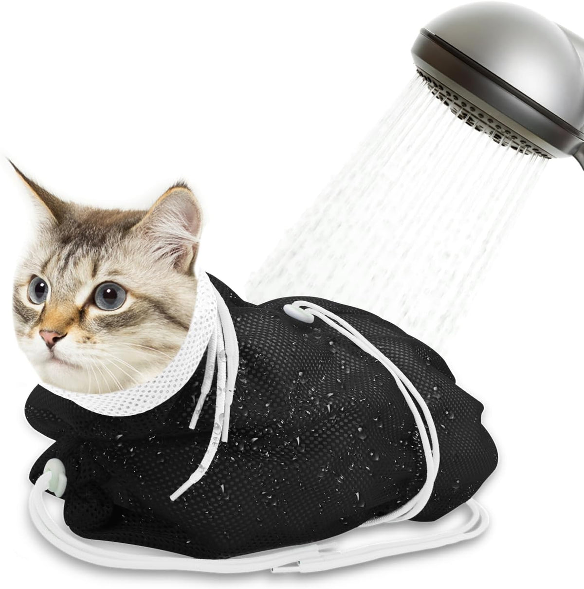 Cat Bathing Bag, Breathable Mesh Cat Shower Bag Anti Scratch Adjustable Grooming Washing Bag for Nail Trimming Soft Poly