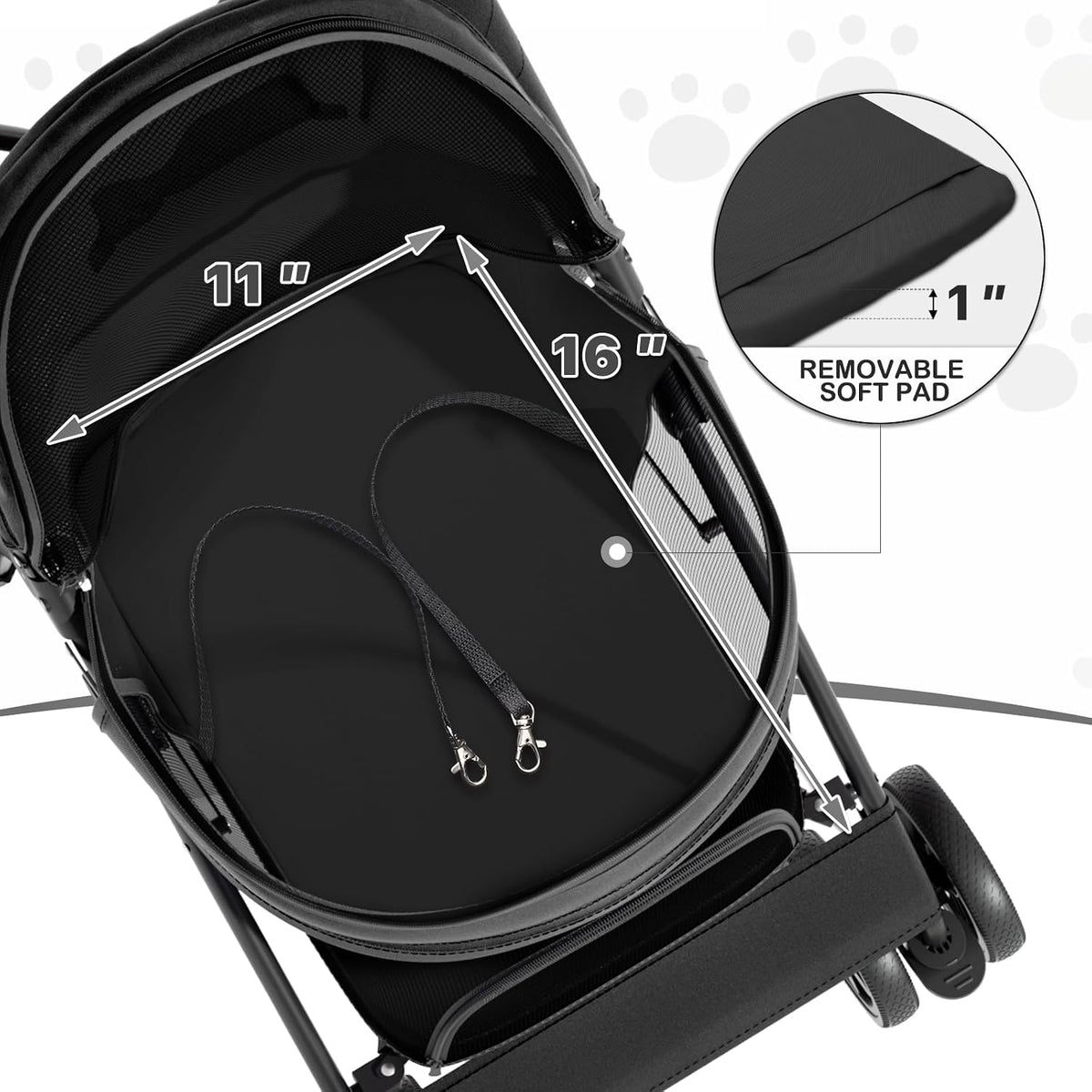 MoNiBloom Pet Stroller for Small/Medium Dogs and Cats up to 22 lbs, Black