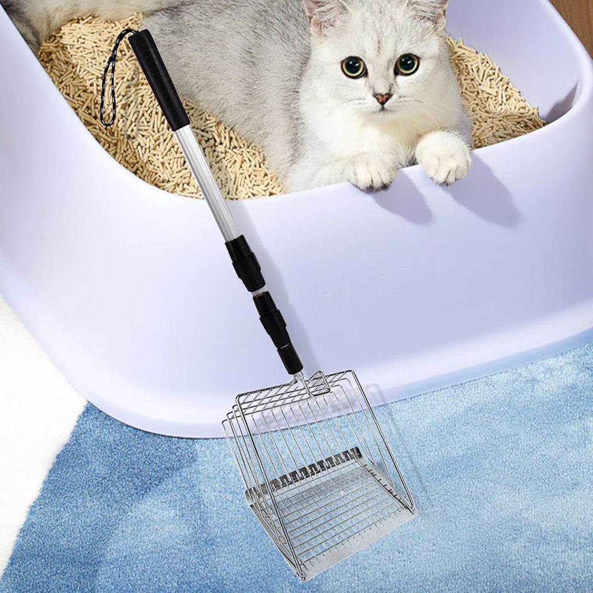 Handle Cat Litter Scoop – Metal PP Adjustable 42 Inch Pet Waste Scoop