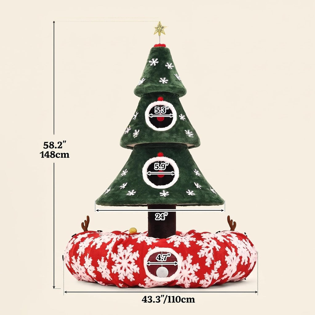 DWVO 58.2in Cat Christmas Tree with Circle Cat Tunnel