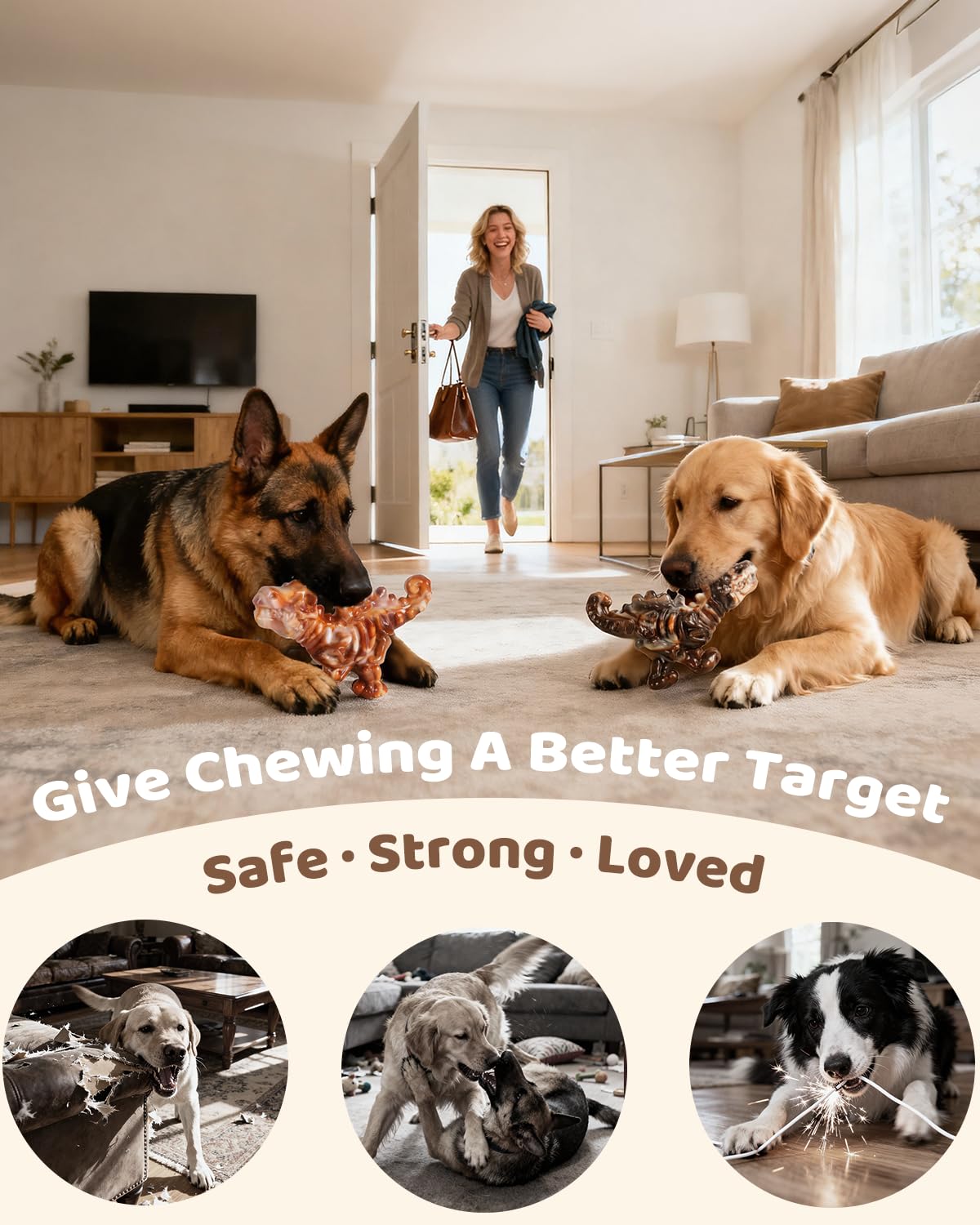 DinoBone 2-Pack Tough Dog Chew Toys for Aggressive Chewers, Rock-Hard Nylon