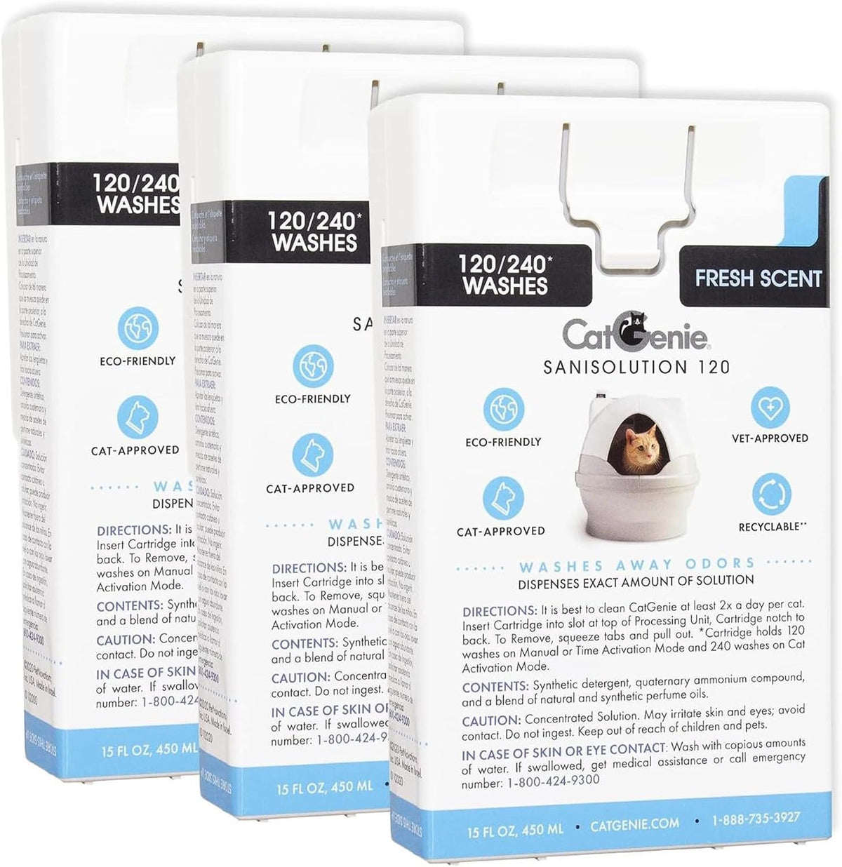 CatGenie SaniSolution Cartridge Fresh Scent (2-Pack) – Self Cleaning Litter Box Refill, Up to 720 Wash Cycles Total, Com