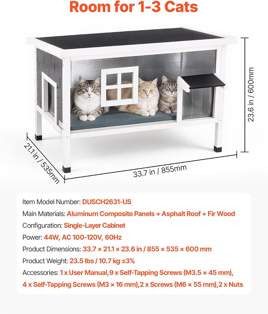 VEVOR Heated Outdoor Cat House for 1-3 Cats Feral Shelter with Heating Pad