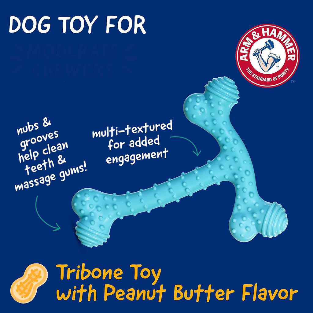 Arm & Hammer Nubbies - Dog Dental Toy, TriBone Chew, Peanut Butter Flavor