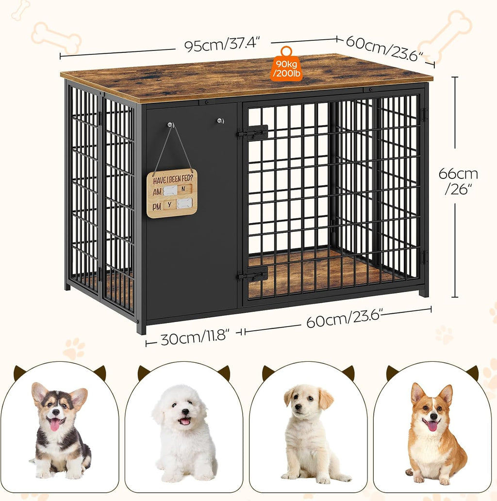 YATINEY Foldable Dog Crate Furniture, Dog Crate with DIY Frame, Heavy Duty Dog Kennel Indoor with Hooks, Wooden Dog Cage