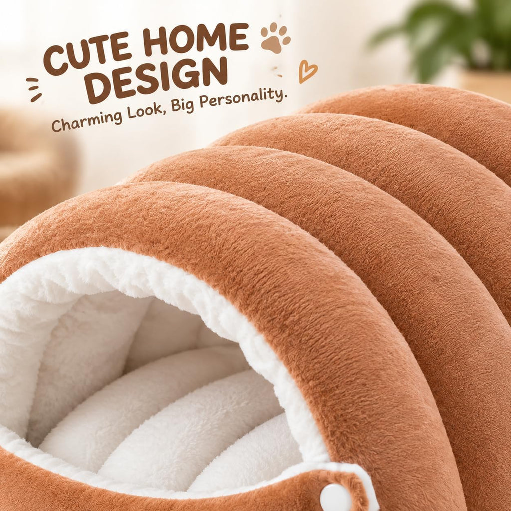 Hooded Cat Cave Bed with Removable Washable Cushion, Warm Plush，Green：M:18.9 x 11.8 x 7.9 inch
