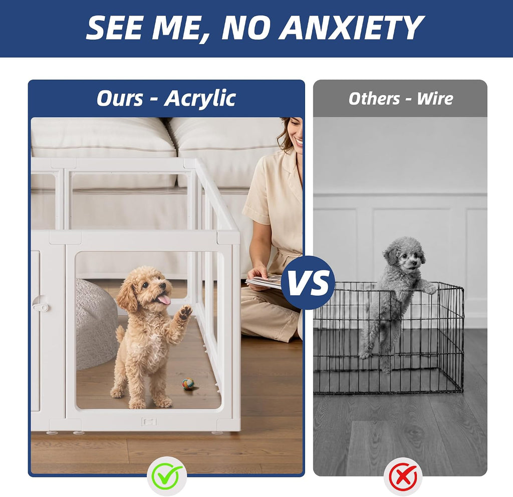 Clear Acrylic Dog Playpen Indoor Pet Pen, 24" H, White, 10 Panels