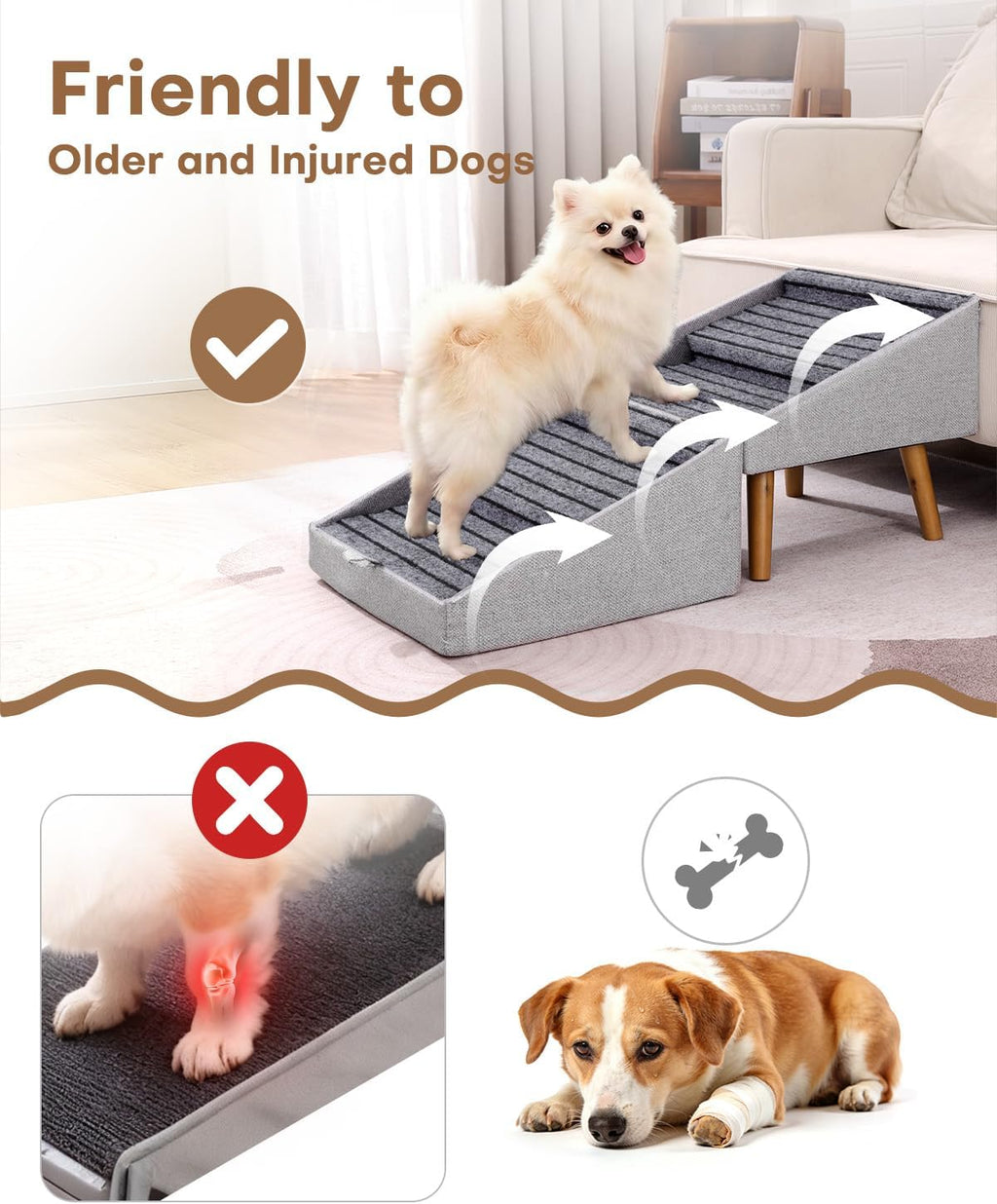 17" H Split Ottoman Dog Ramp for Couch, Foldable Dog Stairs for Small Dogs