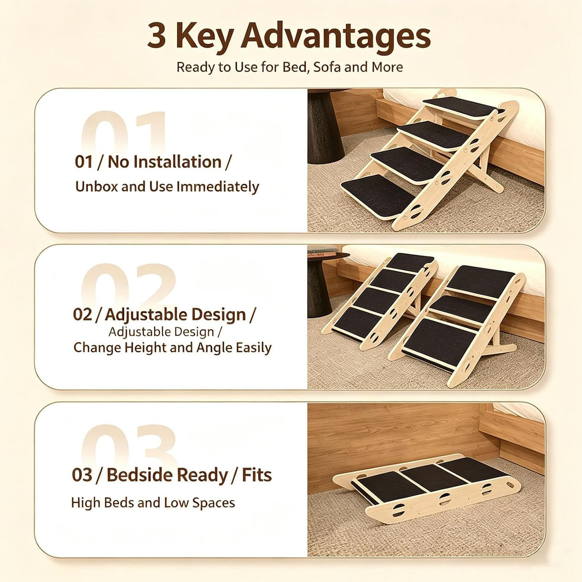 Foldable Dog Stairs for Bed, 4-Step Pet Stairs for Large Dogs