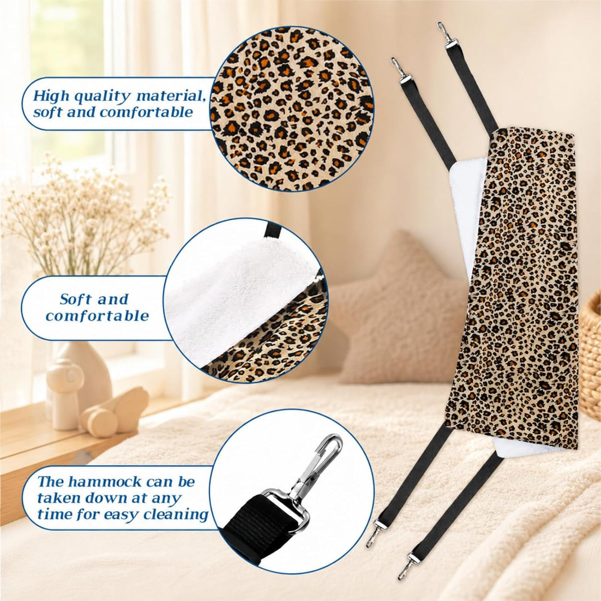 Jetec 2 Pack Cat Hammock for Cage, Leopard and Dot, M