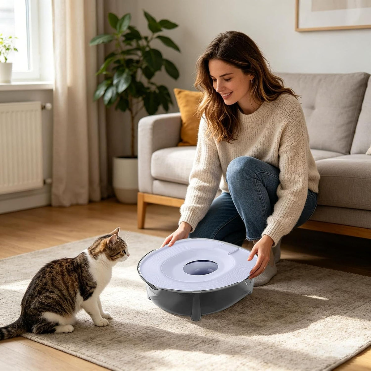 Cat Toilet Training Kit, Portable Litter Box with Flushable Design, Odor Control and Anti-Splash, Large Thickened Pp Mat