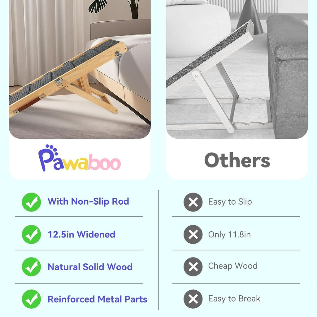 Pawaboo 2026 Upgraded Small Dog Ramp for Couch Foldable, 5 Ajustable Height