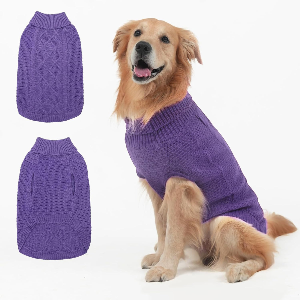 Mihachi Turtleneck Dog Sweater - Winter Coat Apparel Classic Cable Knit Clothes with Leash Hole for Cold Weather, Ideal 
