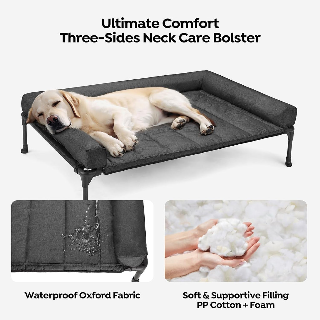Veehoo Outdoor Elevated Dog Bed with Waterproof Bolster Cushion, Cooling