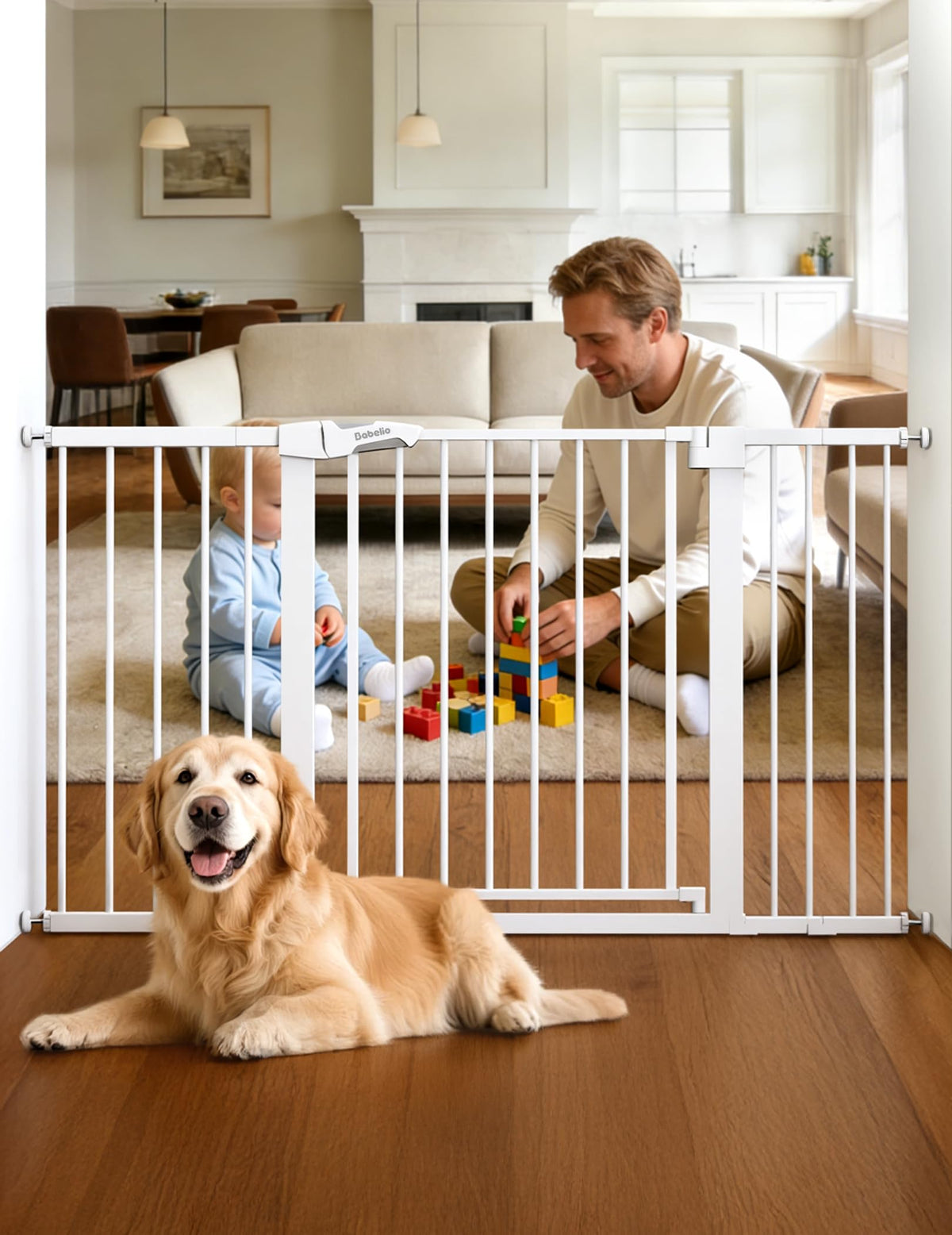 Babelio 29-55" Extra Wide Baby Gate with Door, PressGuard P7, White