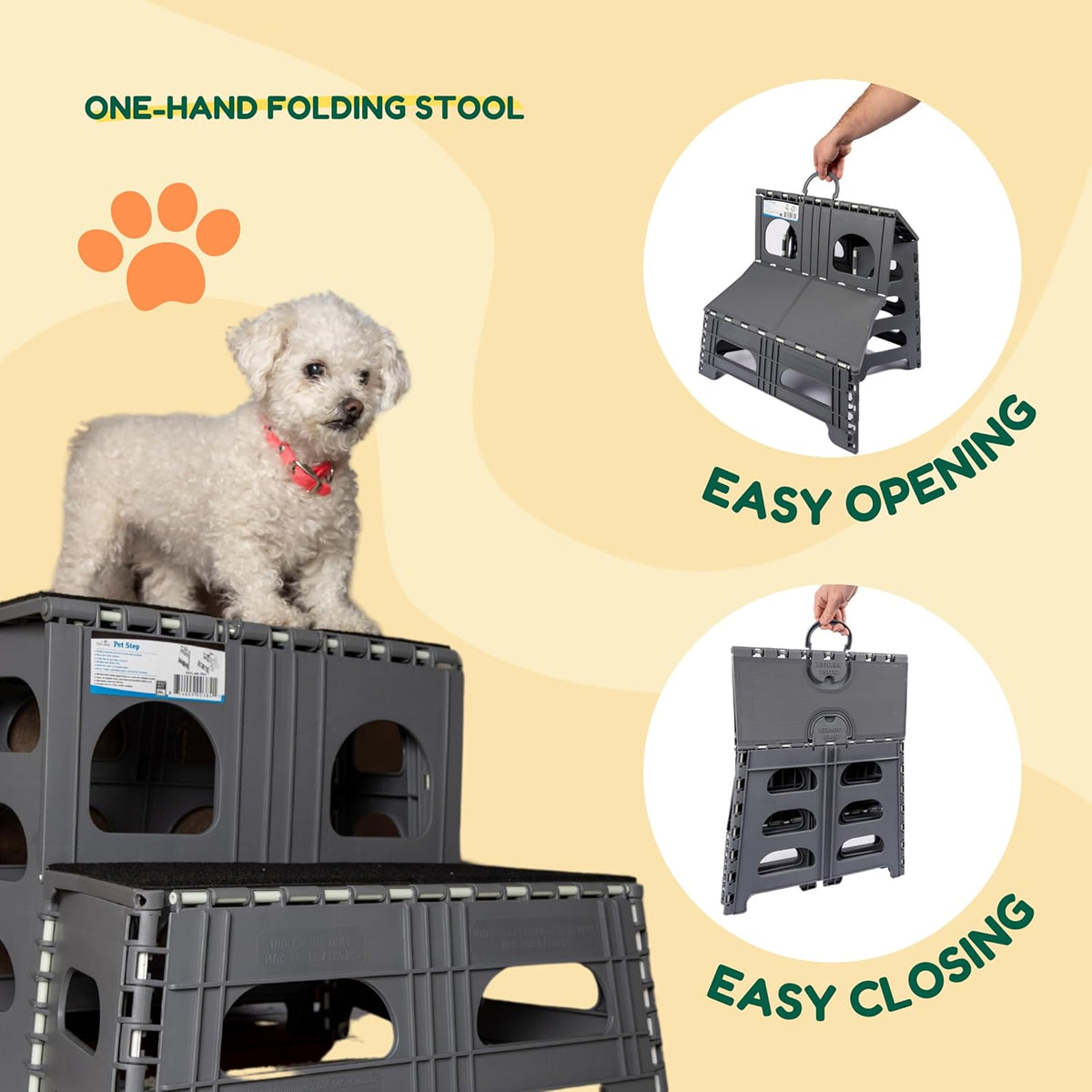 Foldable Dog Stairs, Collapsible Pet Step Ladder, Supports 300lbs