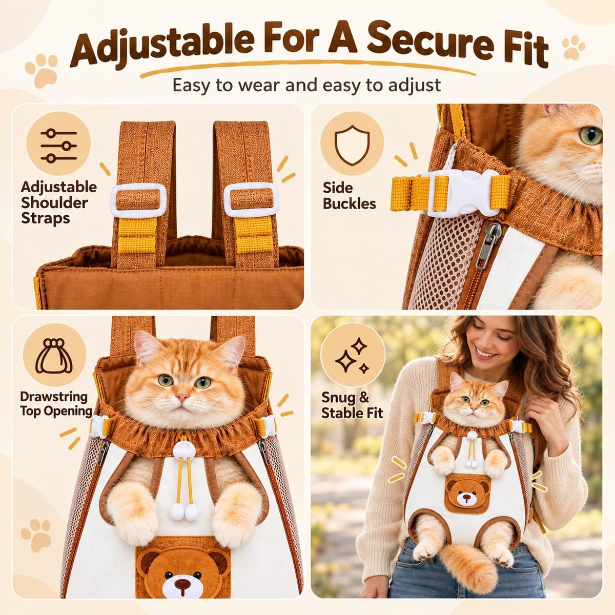 Kitty Capsule Carrier Front, Hands-Free Pet Front Carrier Bag，XL