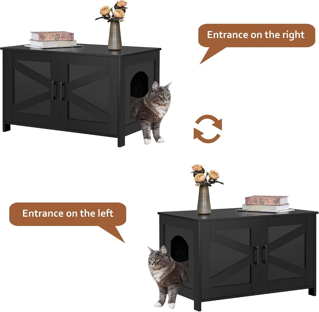 31.5"L Cat Litter Box Enclosure with Barn Door, Black
