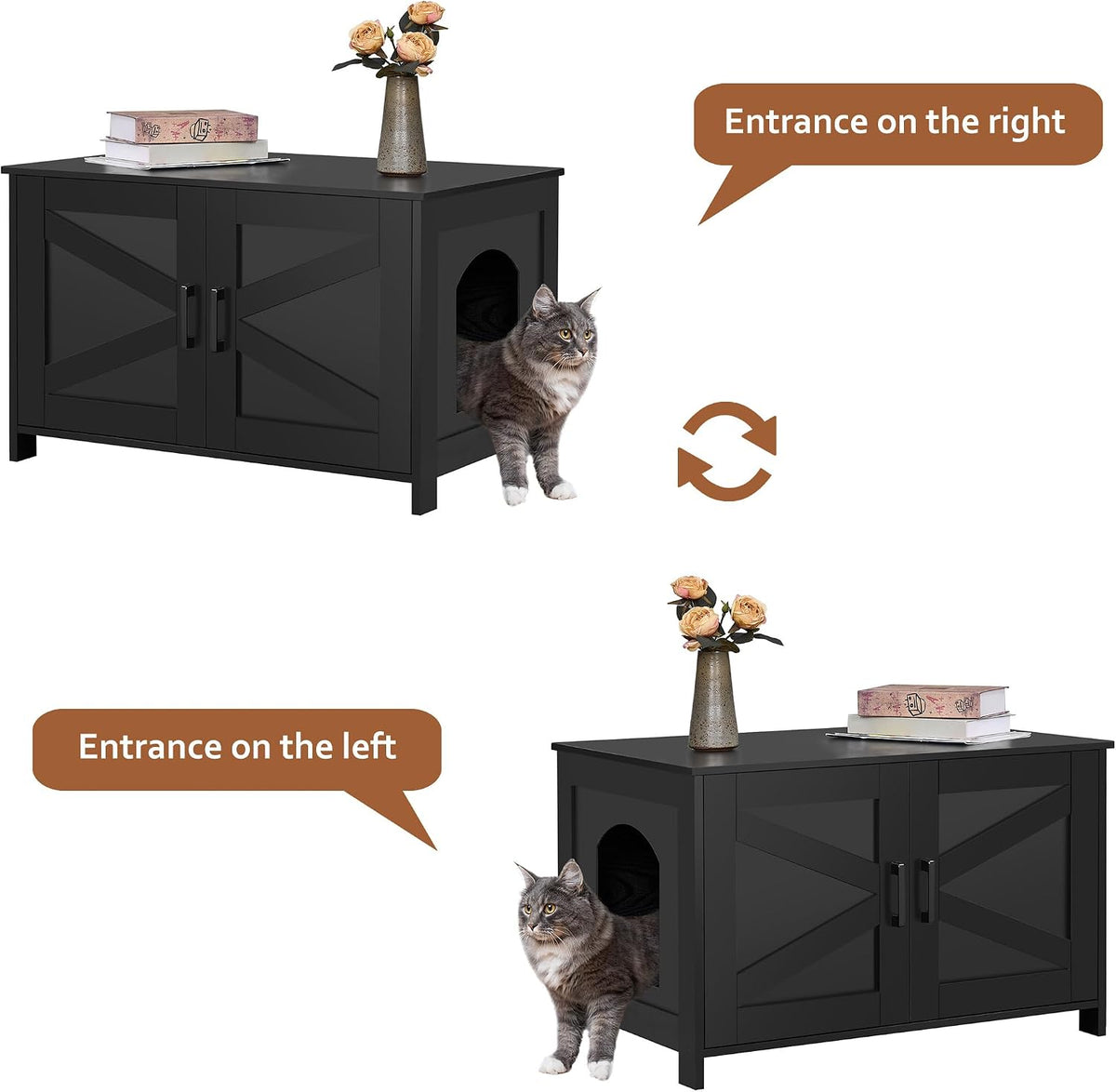 31.5"L Cat Litter Box Enclosure with Barn Door, Black