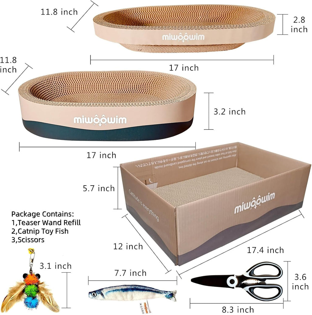 3-Piece Cat Scratcher Set, Oval Bowl Nest for Indoor Cats