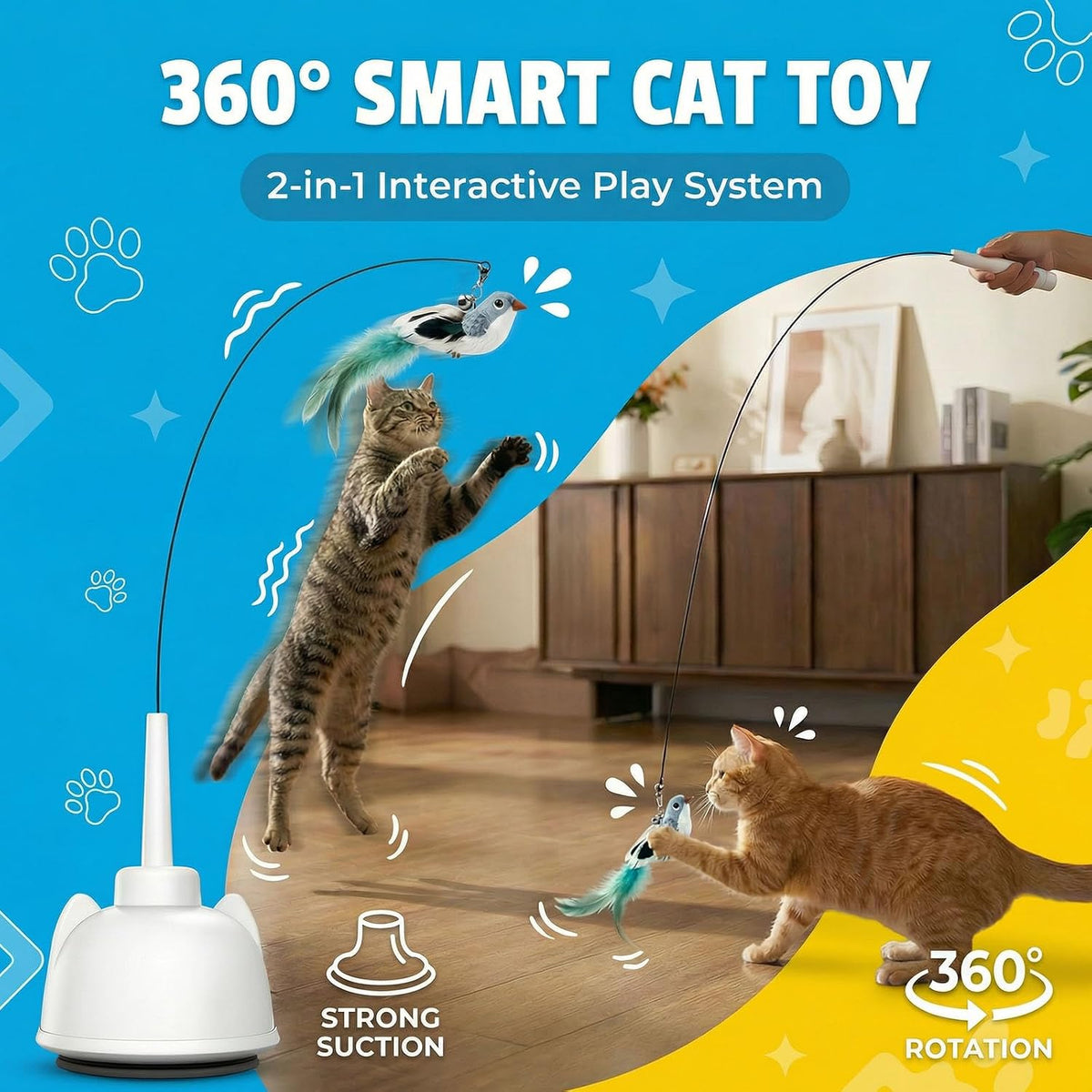 Interactive Cat Toys for Indoor Cats Toy Wand 360°Automatic Moving Cat Toys
