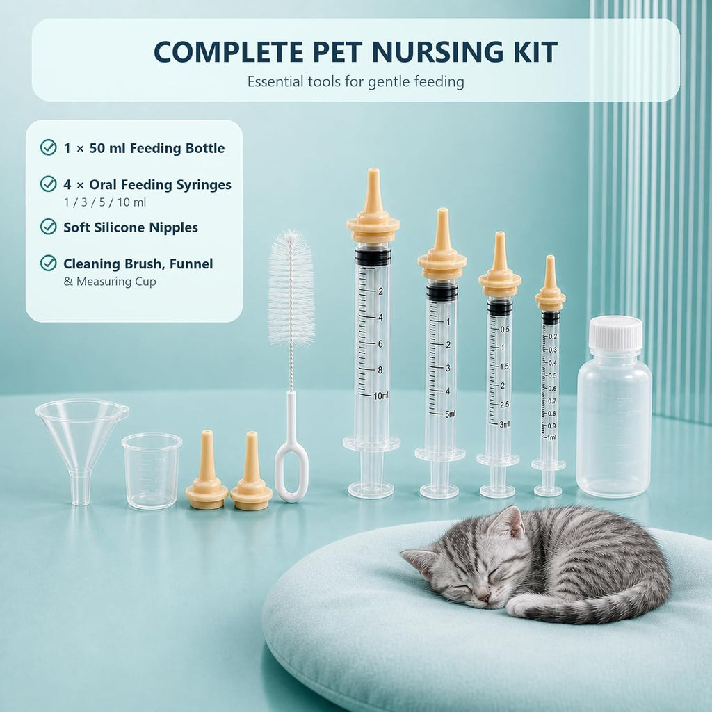 15 Pcs Pet Nursing Kit for Newborn Kittens,Puppies,Rabbits and Other Small Animals,Newborn Cat Bottle Feeding Set Includ