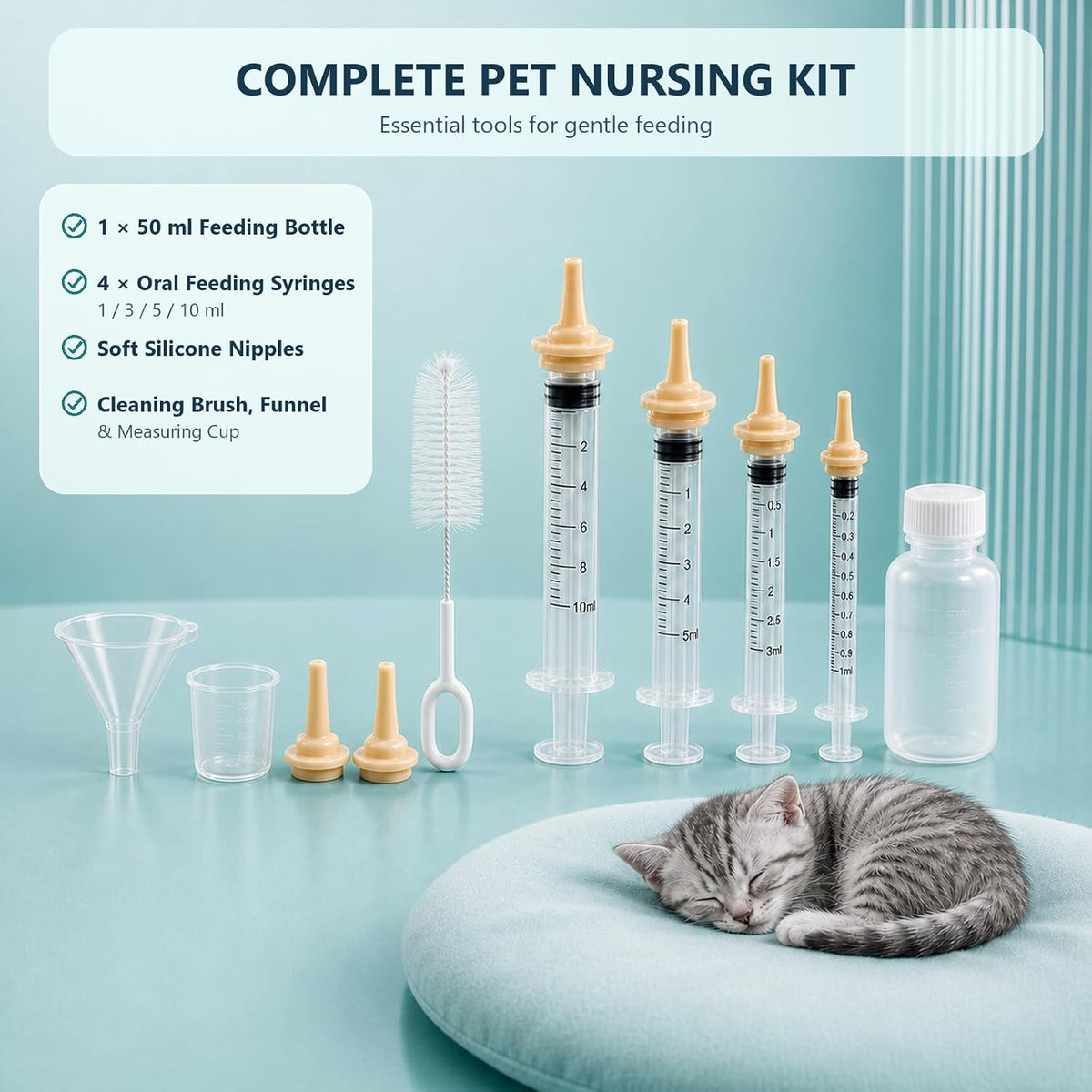 15 Pcs Pet Nursing Kit for Newborn Kittens,Puppies,Rabbits and Other Small Animals,Newborn Cat Bottle Feeding Set Includ