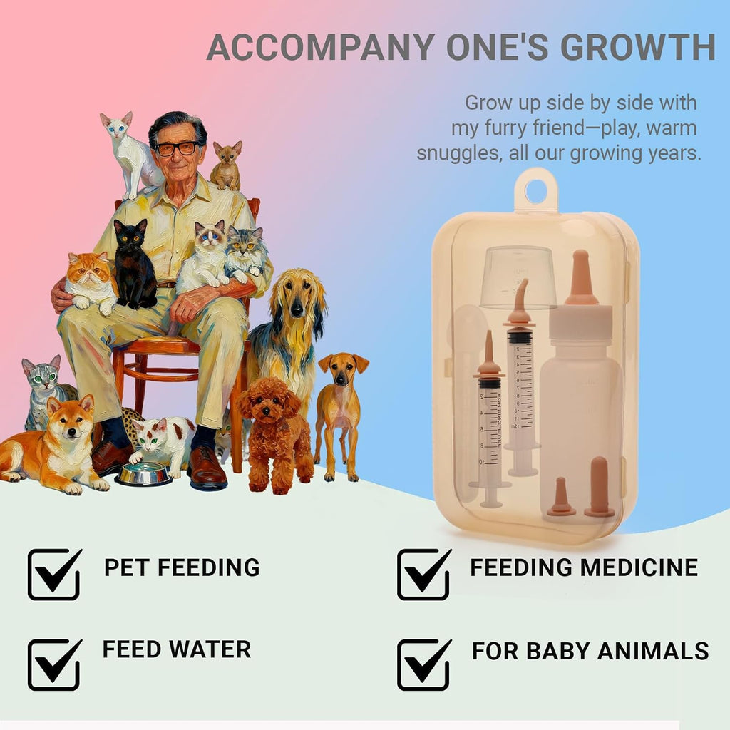 Newborn Pet Feeding Kit, Kitten Bottle Feeding Set with Nursing Nipples, Portable Storage, Emergency Ready, Replaceable 