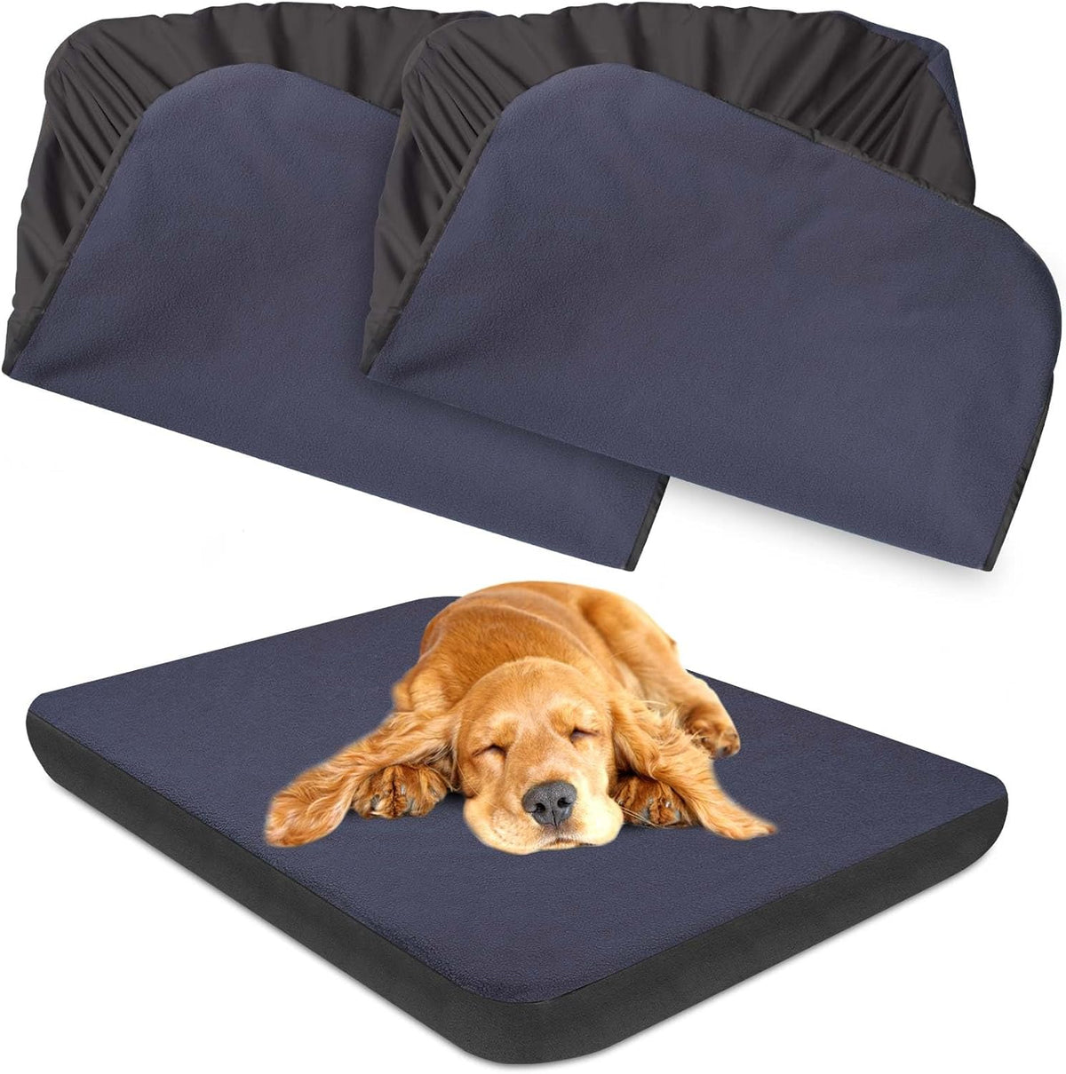 Dog Bed Covers Replacement Washable 100% Waterproof Dog Bed Sheets, Soft & Noiseless Pet Bed Cover, 2 Pack, 44" x 35" Bl