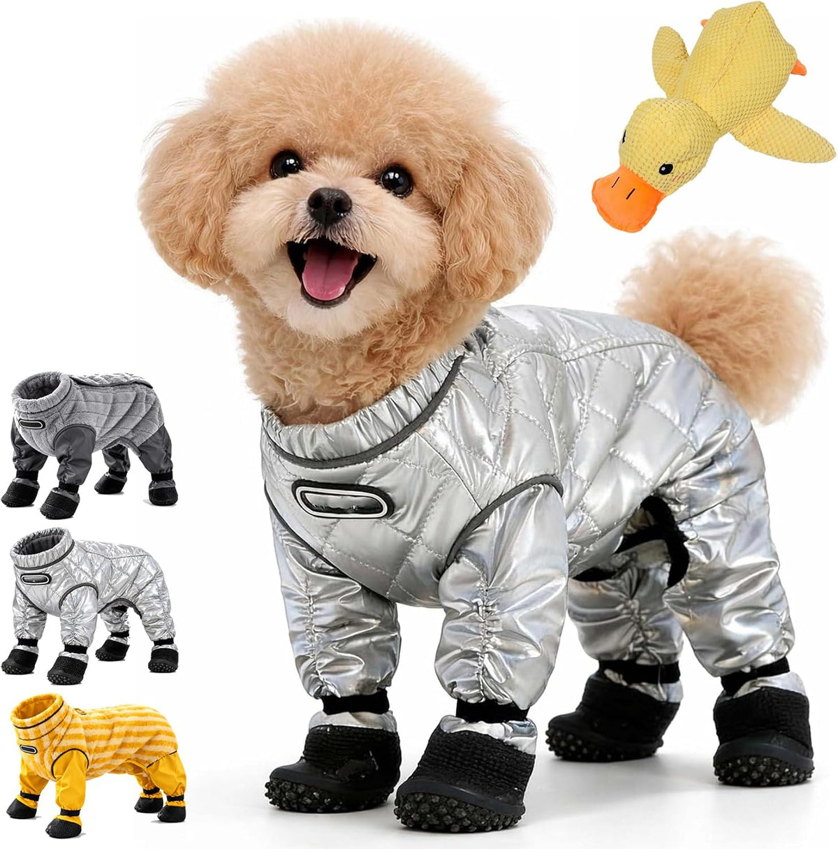 Dog Snowsuit with Attached Boots, Waterproof Winter Full Body Coat，Grey：S