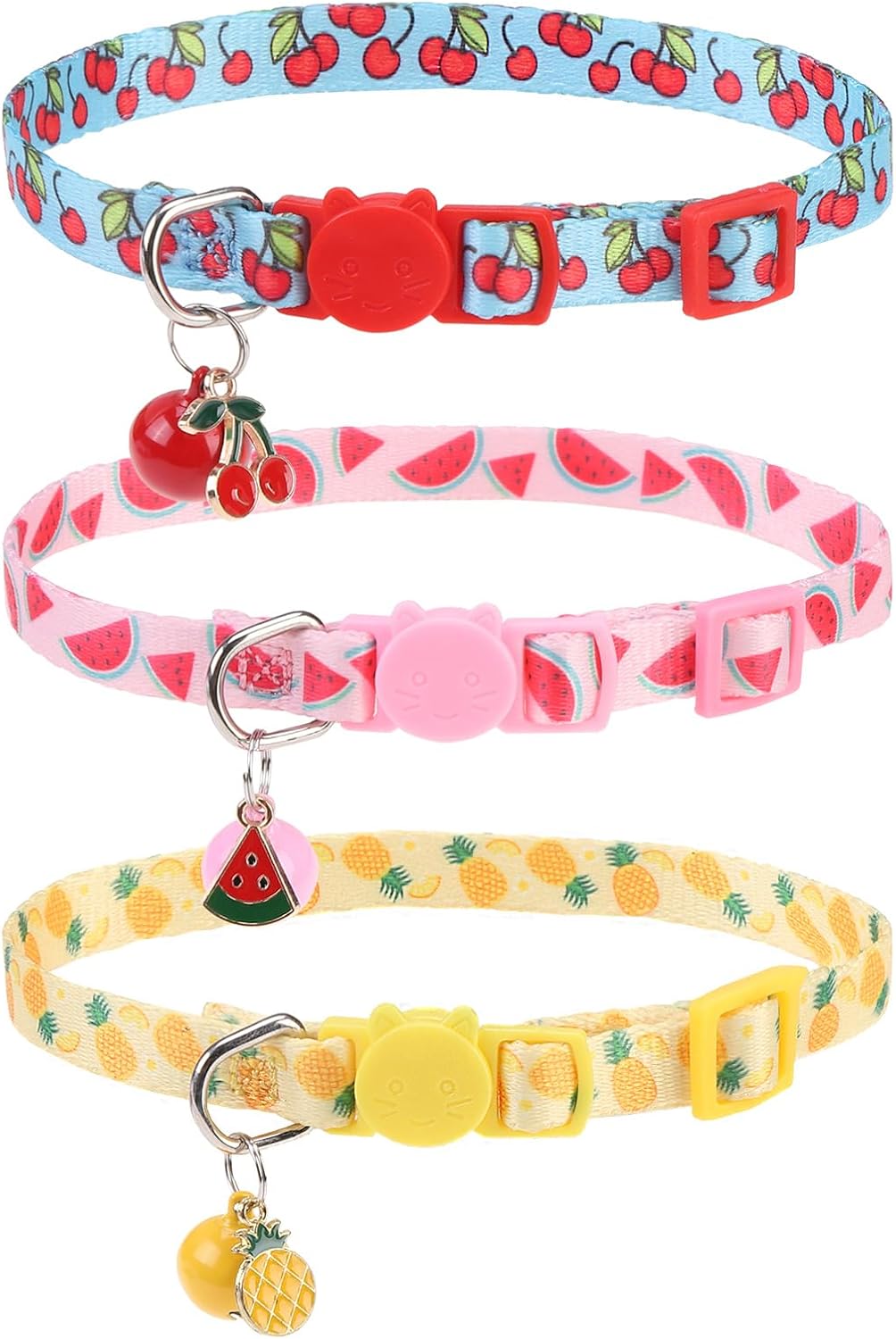 Breakaway Cat Collars with Bell & Cute Pendants - 3 Pack Adjustable Safety Kitten Collars - Decoration for Girl Boy Cats