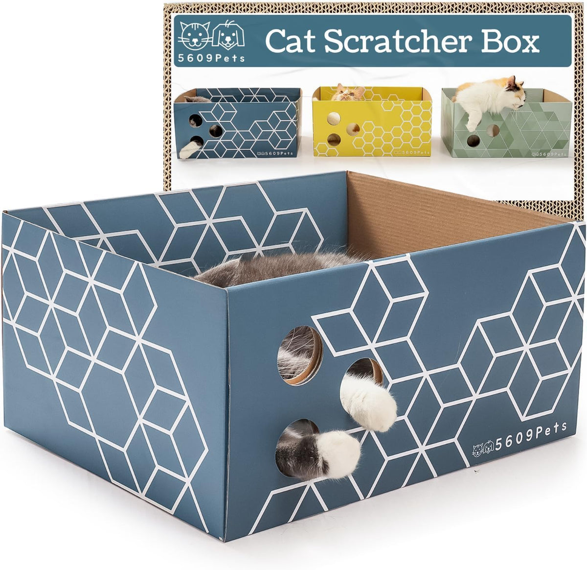 No-Mess Cardboard Cat Scratcher Box - Refillable Double-Sided Scratch Pad