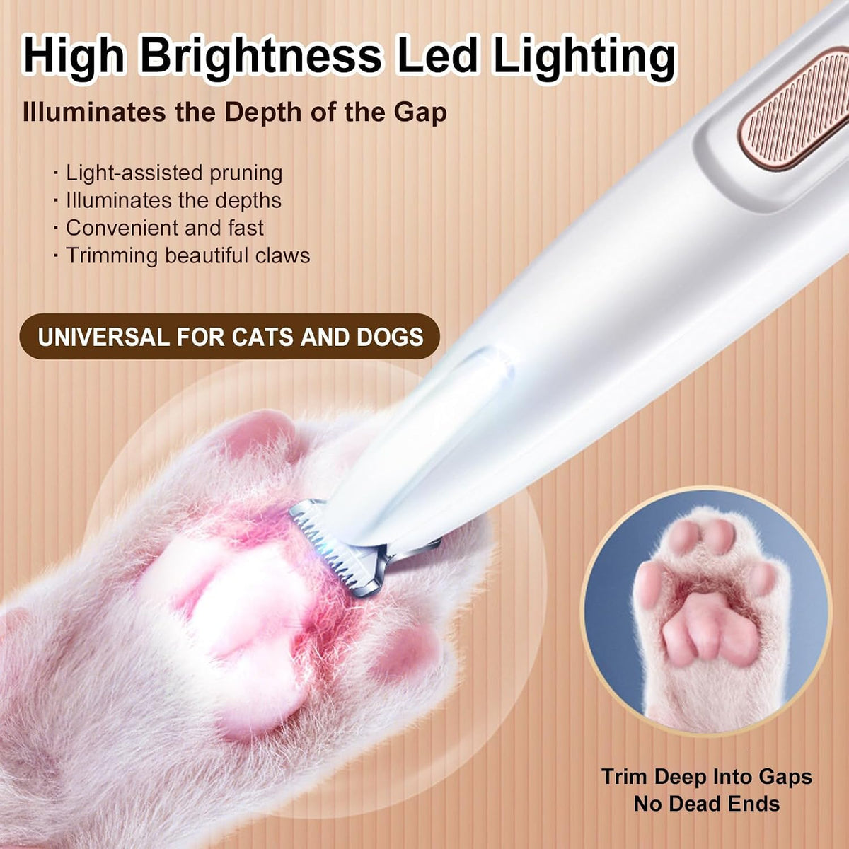 Calmclippers for Cats, Paw Trimmer, Pet Micro Precision Trimmer, Electric Dog Trimmer, Rechargeable Hair Shaver with LED