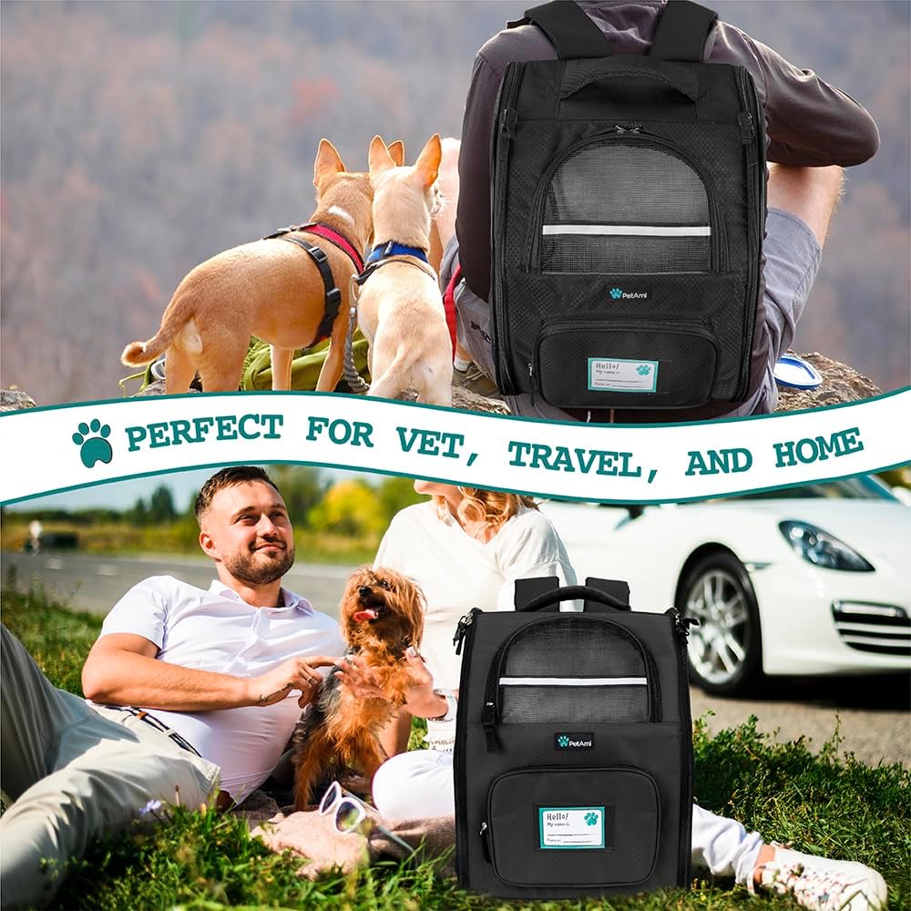 PetAmi Dog Backpack Carrier Airline Approved Cat Pet Puppy Bag, Black
