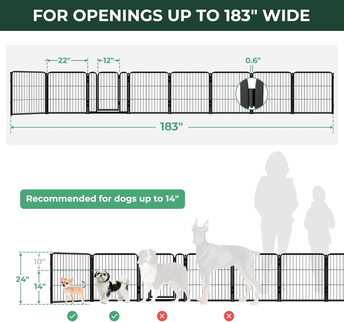 FXW Dog Gate, Extra Wide Adjustable for Openings Up to 183", 24" H
