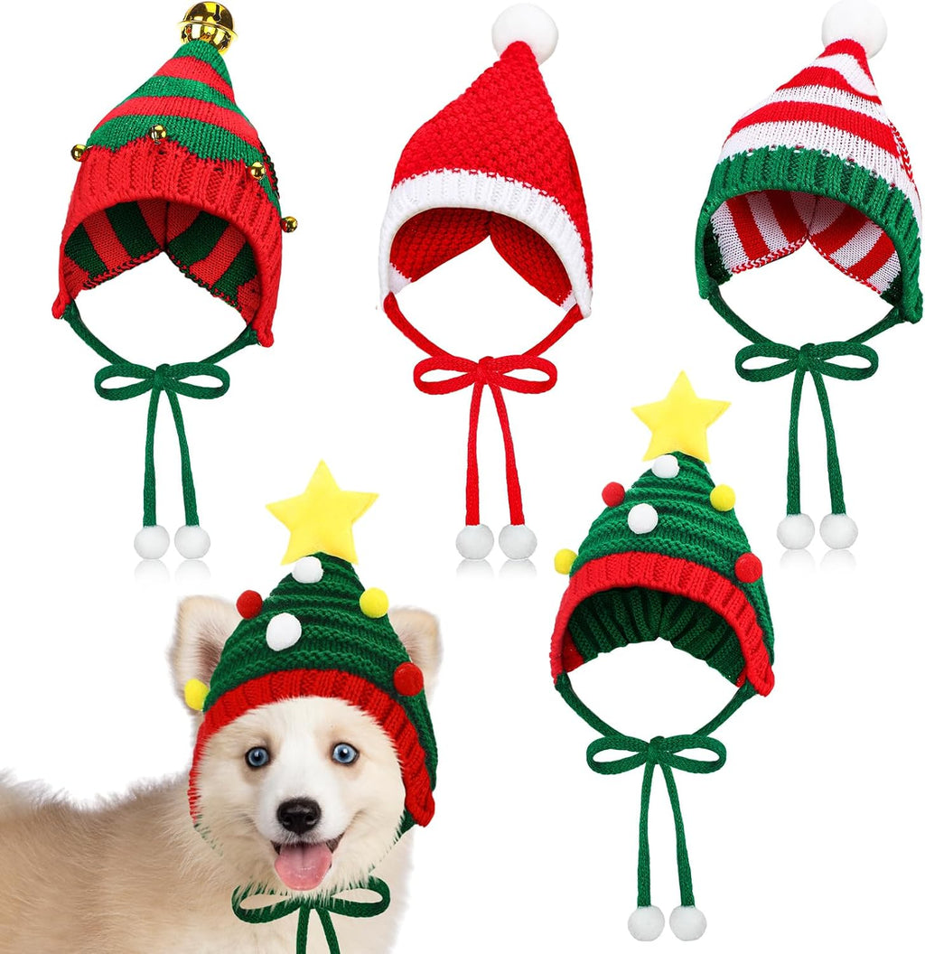 Dansydaisy 4 Pack Christmas Knitted Dog Santa Hats, multicolor, small