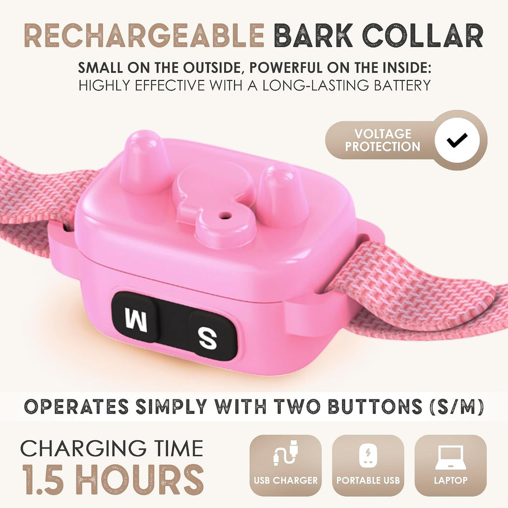 Tiny Bark Collar for Small Dogs 5-15 lbs and Puppies - No Shock Anti Barking Collar - Rechargeable Smart Collar for Dog 