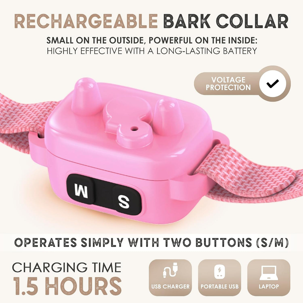 Tiny Bark Collar for Small Dogs 5-15 lbs and Puppies - No Shock Anti Barking Collar - Rechargeable Smart Collar for Dog 