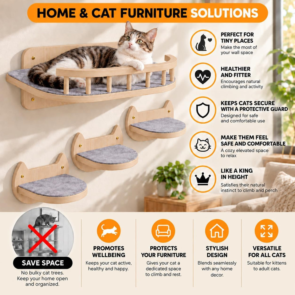 Cat Wall Shelves, Modern Cat Wall Furniture for Indoor Cats