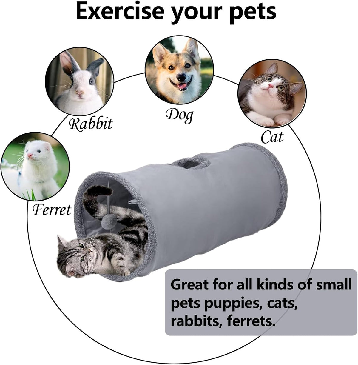 Cat Tunnel, Durable Suede Collapsible Cat Play Tube Toys with Play Ball, Indoor Cat Tunnel for Cat, Puppy, Kitty, Kitten